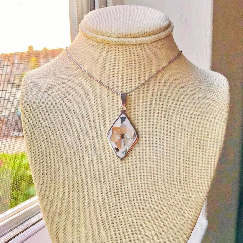 Dainty Flower + Diamond Abalone Shell Necklace/Choker